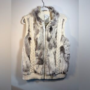 CJ Banks Womens  Cream and Gray Real Rabbit Fur Vest size 1X